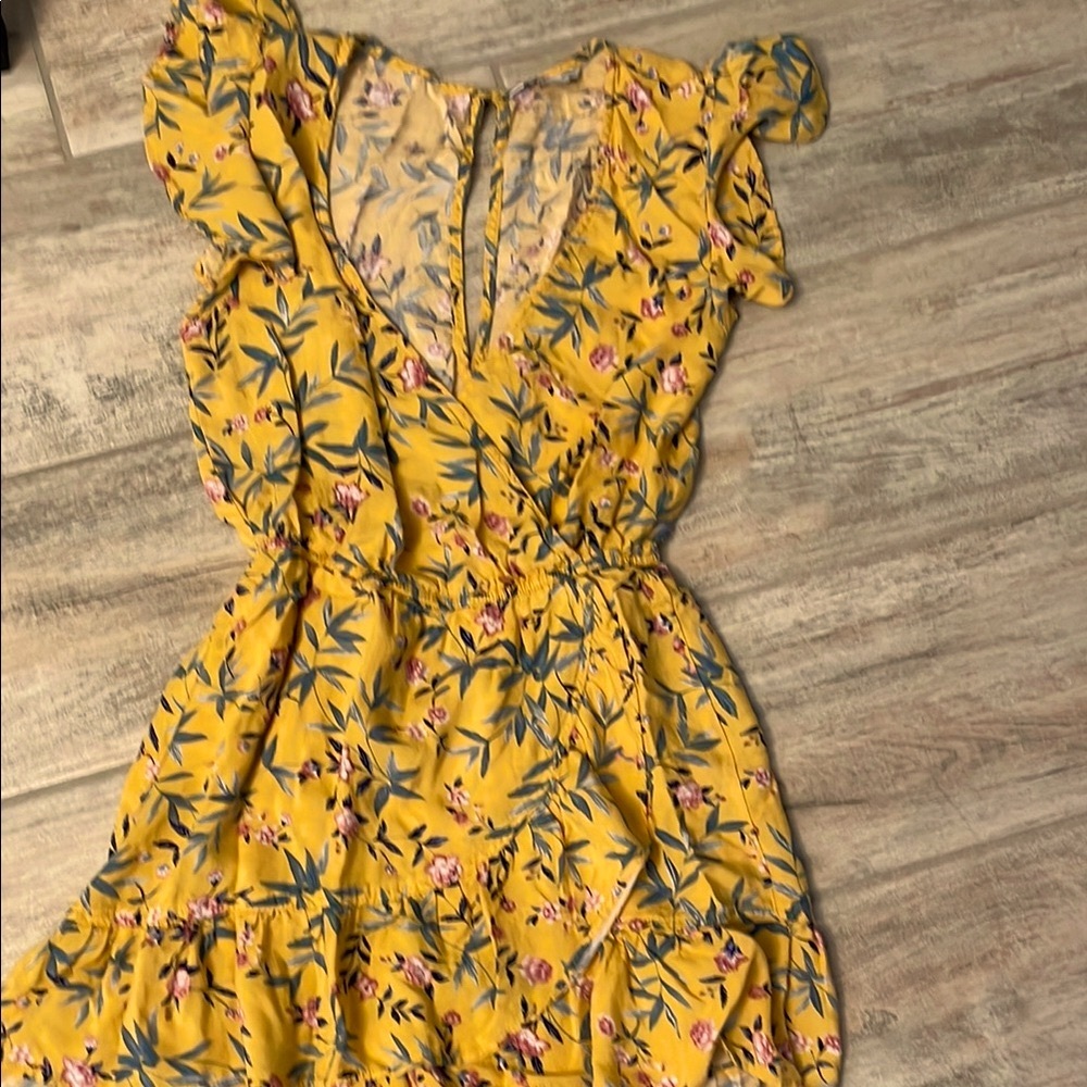 American Eagle Outfitters Floral Yellow Dress with shorts underneath